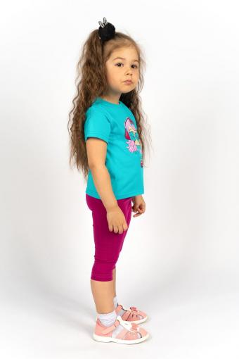 Комплект для девочки 4198 (футболка-бриджи) (Голубой/ягодный) - Лазар-Текс