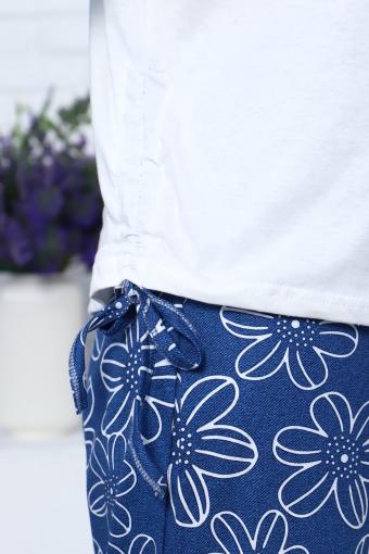055 Костюм с брюками (Молочный, синий) (Фото 2)