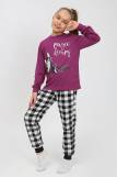 Пижама 91238 для девочки (джемпер, брюки) (Пурпурный/черная клетка) (Фото 1)