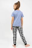 91241 Пижама для девочки (футболка, брюки) (Голубой/черная клетка) (Фото 2)
