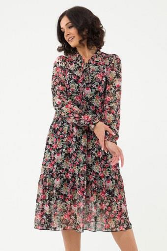 Платье ЖУЭЛЬ (Чёрный с розовыми цветочками) - Лазар-Текс