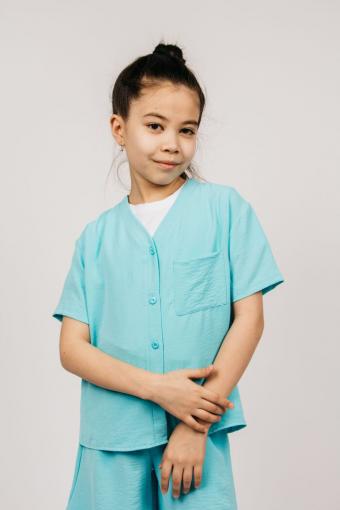 Рубашка для девочки 0610 (Голубой) - Лазар-Текс