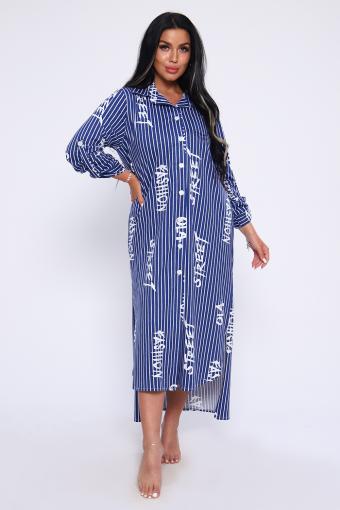 Платье-рубашка 55059 (Индиго/узор) - Лазар-Текс
