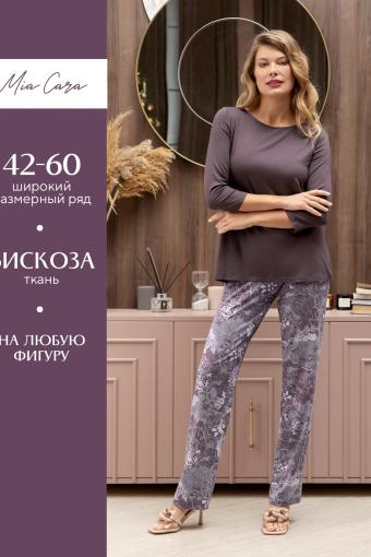 Комплект жен: фуфайка (футболка) д/рук, брюки пижамные Mia Cara AW22WJ361 Rosa Del Te сливовый цветы (Сливовый) - Лазар-Текс