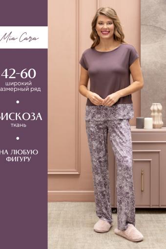 Комплект жен: фуфайка (футболка), брюки пижамные Mia Cara AW22WJ362A Rosa Del Te сливовый гипсофилы (Сливовый гипсофилы) - Лазар-Текс