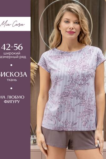 Комплект жен: фуфайка (футболка), шорты Mia Cara AW22WJ363 Rosa Del Te сливовый полосы (Сливовые полосы) - Лазар-Текс