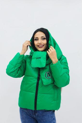 Демисезонная женская куртка весна осень _дутый шарф-косынка 8193 (Зеленый) - Лазар-Текс