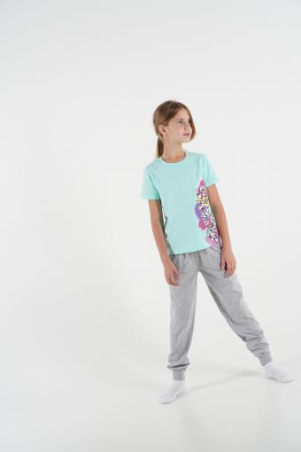 Пижама для девочки 91196 (Мятный/серый меланж) - Лазар-Текс