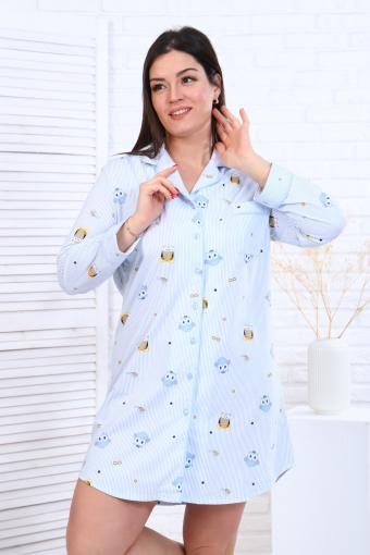 Платье-пижама для девочки арт. ПД-007 (Совы на полосках/голубой) - Лазар-Текс