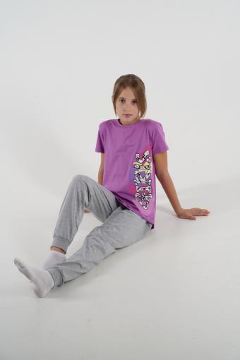 Пижама для девочки 91196 (Лиловый/серый меланж) - Лазар-Текс