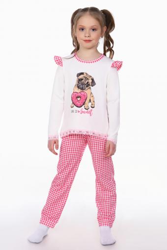Пижама для девочки Мопс арт. ПД-016-032 (Крем/розовая клетка) - Лазар-Текс