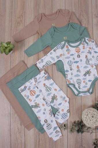 Комплект одежды для новорожденных, костюм боди и штаны 3 шт арт. НБ-3БЧШ (Воздушные путешествия) - Лазар-Текс