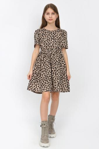Платье Леопард короткий рукав-фонарик арт. ПЛ-372 (Леопард) - Лазар-Текс