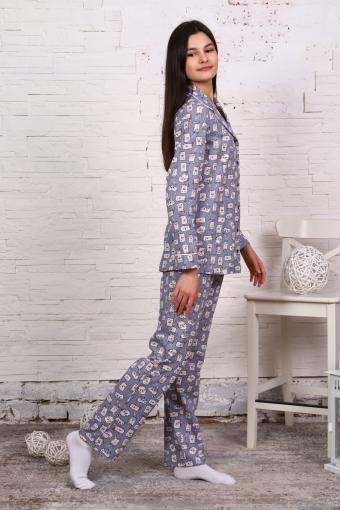 Пижама-костюм для девочки арт. ПД-006 (Коты-полоска серые) (Фото 2)