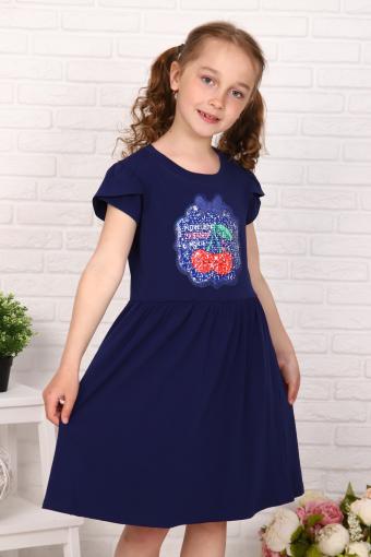 Платье Приветик короткий рукав детское (Темно-синий) - Лазар-Текс