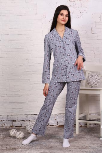 Пижама-костюм для девочки арт. ПД-006 (Зайцы на самокатах серые) - Лазар-Текс