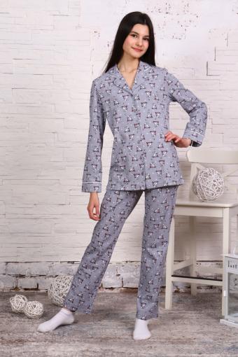Пижама-костюм для девочки арт. ПД-006 (Зайцы на самокатах серые) (Фото 2)