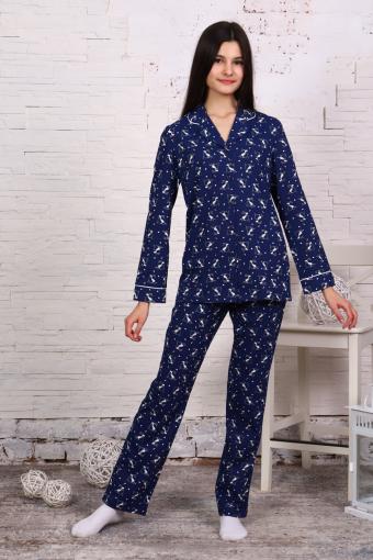 Пижама-костюм для девочки арт. ПД-006 (Зайцы на самокатах синие) - Лазар-Текс