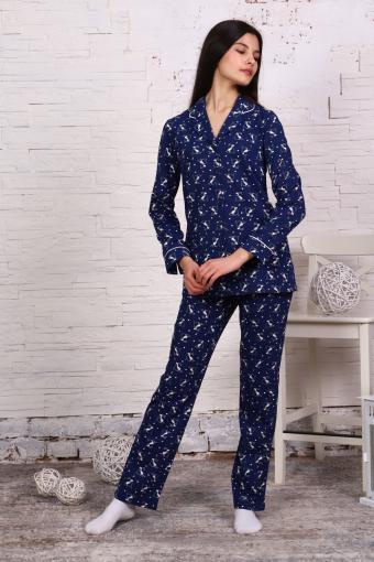 Пижама-костюм для девочки арт. ПД-006 (Зайцы на самокатах синие) (Фото 2)