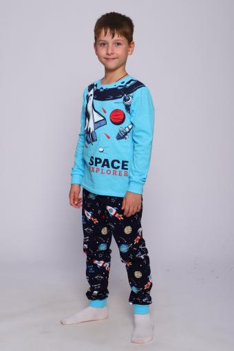 Пижама Орбита длинный рукав детская (Синий/бирюзовый) - Лазар-Текс