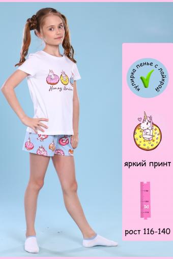 Пижама для девочки Единороги арт.ПД-009-043 (Белый/голубой) - Лазар-Текс