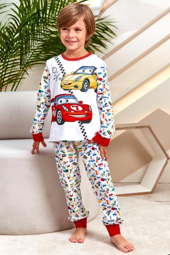 Пижама д/мал детская Juno AW21BJ634 O Sleepwear Boys (Белый машинки) - Лазар-Текс