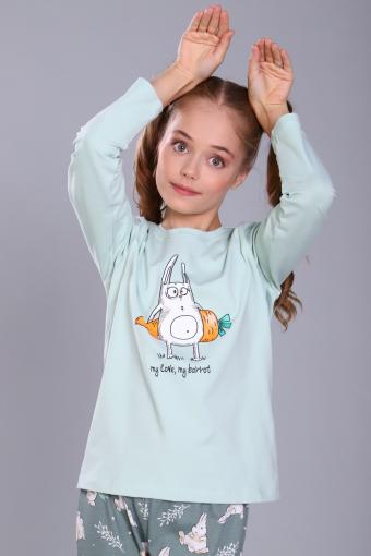Пижама для девочки Зайцы-морковки арт. ПД-15-048 (Ментол/зеленый) (Фото 2)