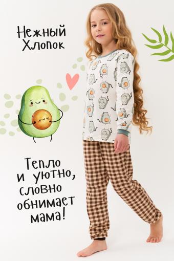 Пижама Клетка Авокадо с начесом (Коричневый) - Лазар-Текс
