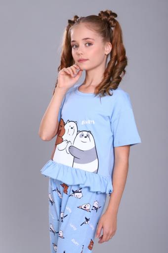 Пижама для девочки Три медведя арт. ПД-021-047 (Голубой) - Лазар-Текс