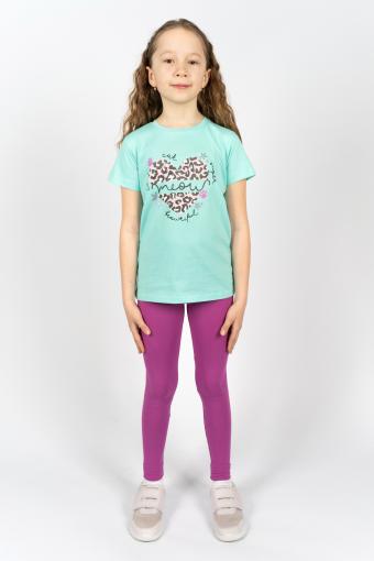 Комплект для девочки 41109 (футболка _ лосины) (Мятный/лиловый) - Лазар-Текс