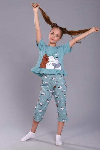 Пижама для девочки Три медведя арт. ПД-021-047 (Бирюза) - Лазар-Текс