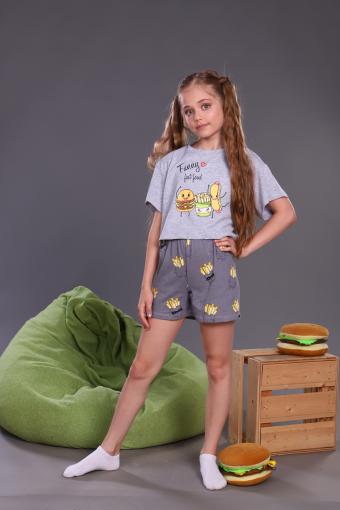 Пижама для девочки Картошка фри арт. ПД-019-046 (Серый меланж) - Лазар-Текс