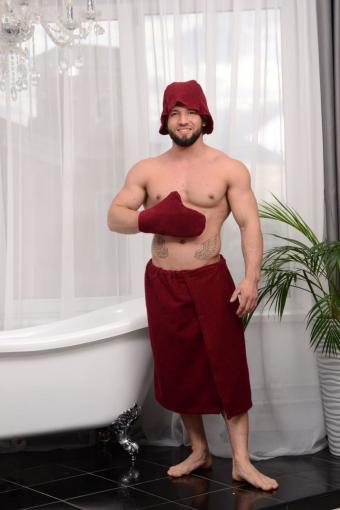 Полотенце САУНА махровое мужское подарочная упаковка (Бордовый) - Лазар-Текс