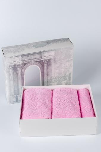 Набор махровых полотенец в подарочном коробе Плэйт (Розовый) (Фото 2)