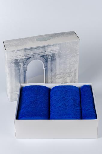 Набор махровых полотенец в подарочном коробе Плэйт (Синий) (Фото 2)