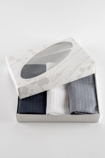 Набор вафельных полотенец в подарочном коробе (Графит, белый, серый) (Фото 2)