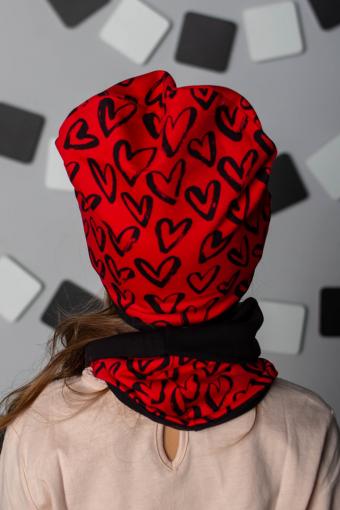 Комплект Сердца-красный (шапка_снуд) детский (Красный) (Фото 2)