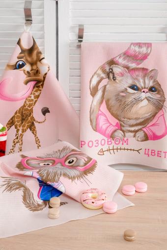 Набор полотенец для кухни Розовый кот (Розовый) - Лазар-Текс