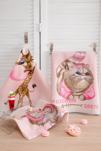 Набор полотенец для кухни Розовый кот (Розовый) (Фото 2)