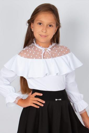Блузка для девочки школьная нарядная белая 0202 (Белый) - Лазар-Текс