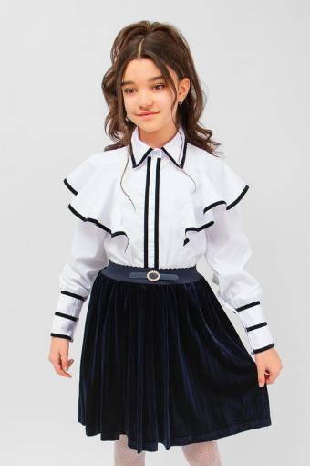 Блузка для девочки с бархатной окантовкой SP1301 (Белый) (Фото 2)
