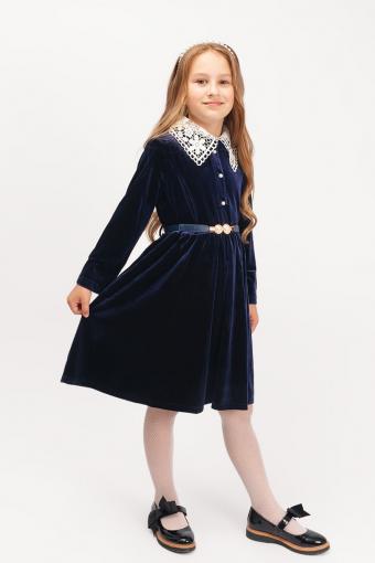 Платье бархатное для девочки со съемным воротником SP0061 (Темно-синий) (Фото 2)