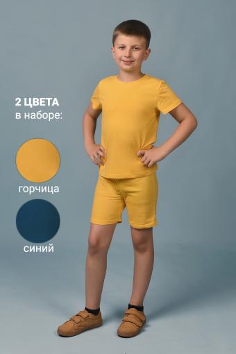 Футболка 11718 детская (набор 2 шт) (Синий_горчичный) - Лазар-Текс
