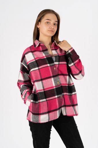 Рубашка женская в клетку 6355 (Розово-черная клетка) - Лазар-Текс