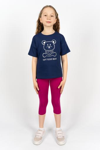Комплект для девочки 41104 (футболка_бриджи) (Синий/ягодный) - Лазар-Текс