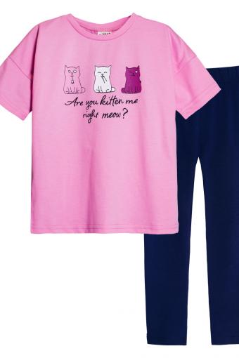 Комплект для девочки 41103 (футболка_лосины) (С.розовый/синий) (Фото 2)