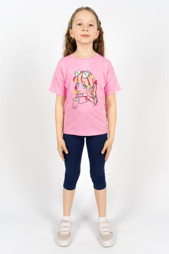 Комплект для девочки 41105 (футболка_ бриджи) (С.розовый/синий) - Лазар-Текс