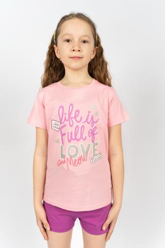 Комплект для девочки 41107 (футболка_ шорты) (С.розовый/лиловый) - Лазар-Текс