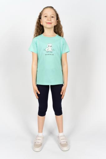 Комплект для девочки 41108 (футболка _ бриджи) (Мятный/т.синий) - Лазар-Текс