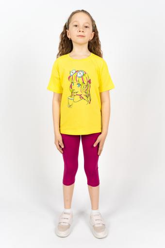 Комплект для девочки 41105 (футболка_ бриджи) (Желтый/ягодный) - Лазар-Текс